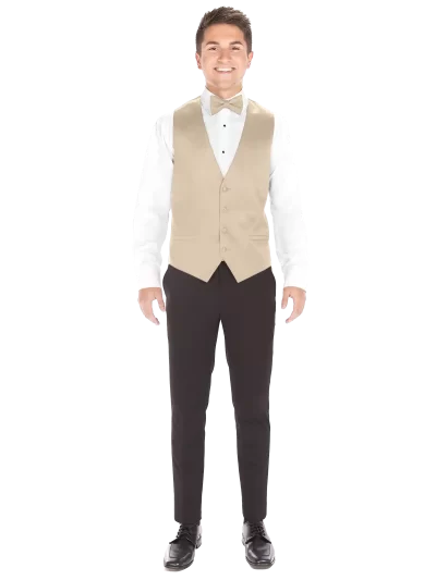 Man wearing a Champagne Vest and matching Bow Tie